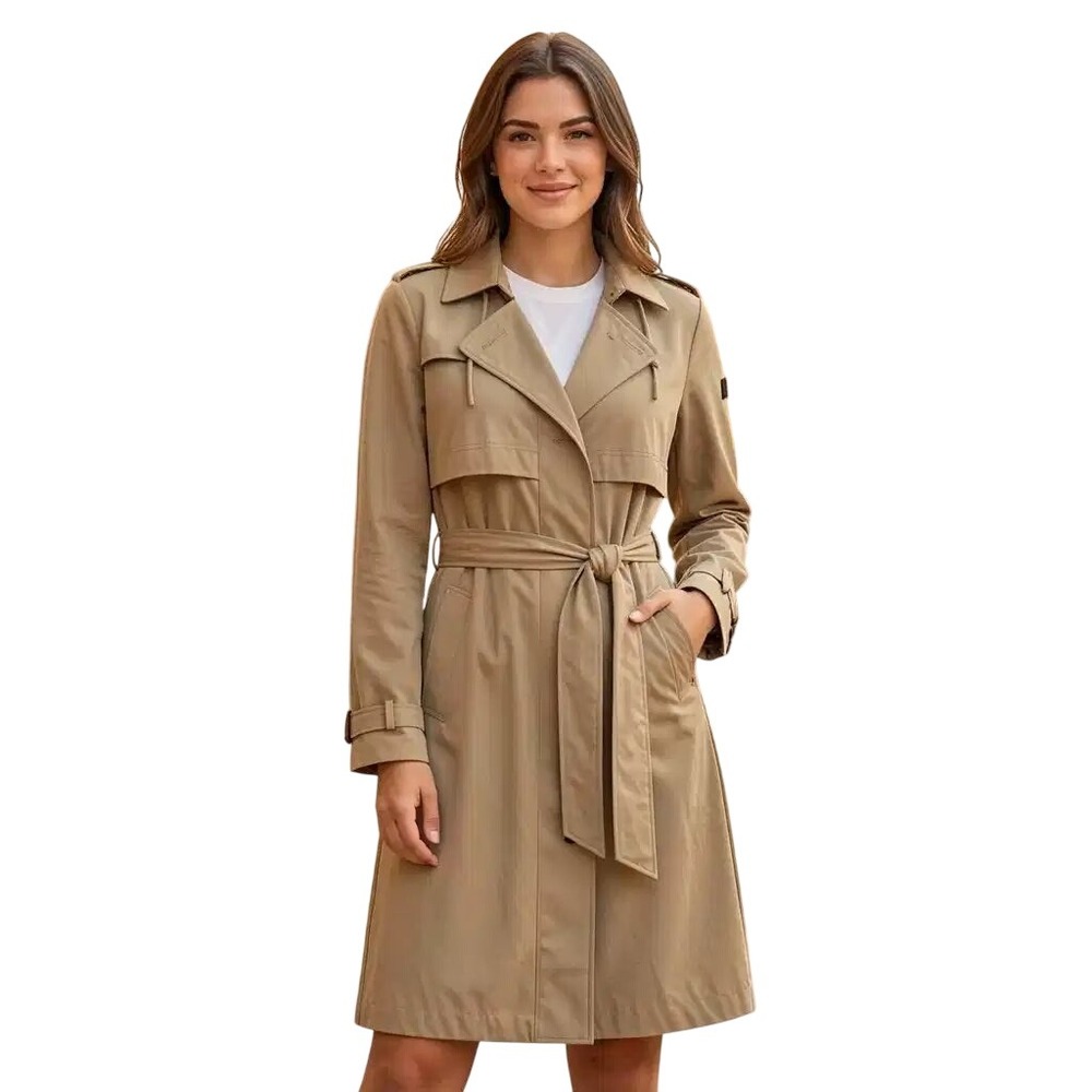 DKNY$200 Womens Hooded Trench Coat Khaki Tan Belted Rain Jacket Md NWT